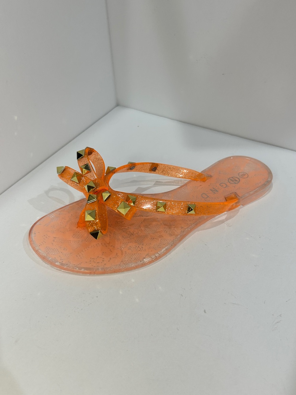 Sparkle Orange Bow Jelly Sandal with Gold Studs